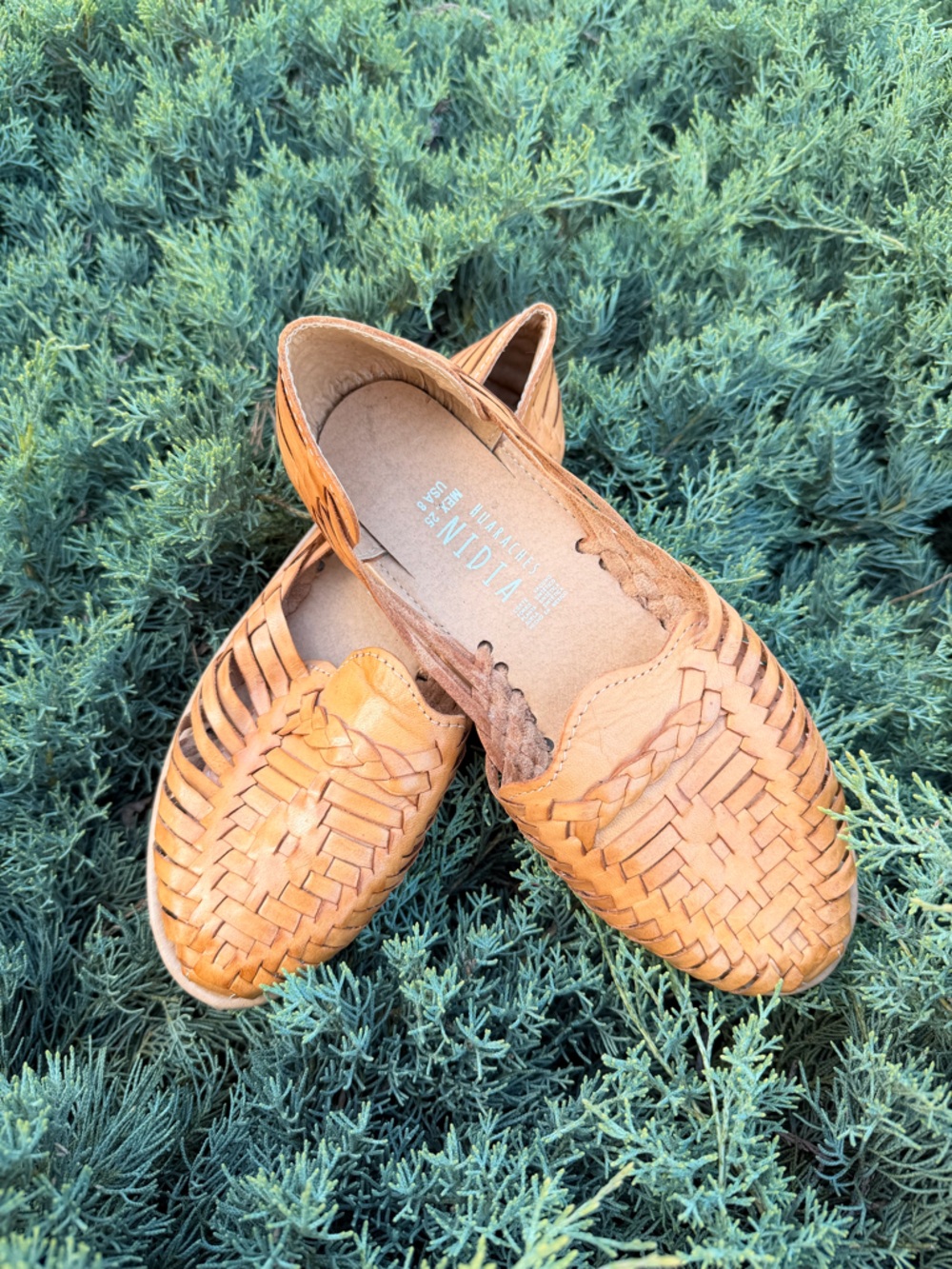 Brown Woven Leather Huarache Flats